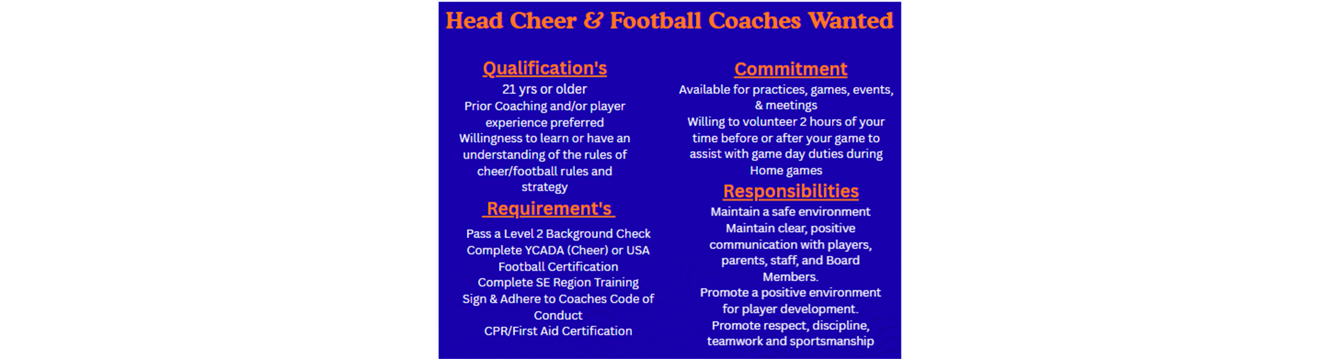 Head Cheer Coaches Wanted